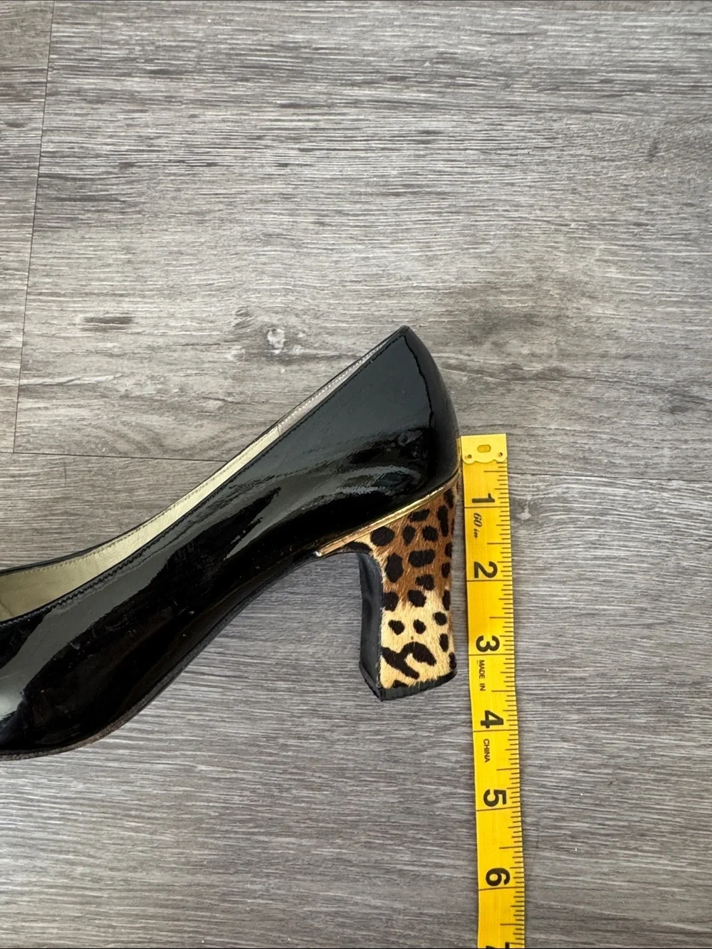 Vintage Black Patent Pumps with Leopard Calf Hair Accent - Picture 8 of 8